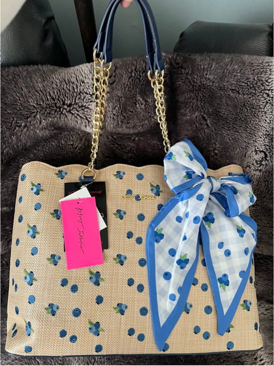 Betsey Johnson Handbags - Women's Betsey Johnson Tote Bag One Size Beige Blue Blueberry Print